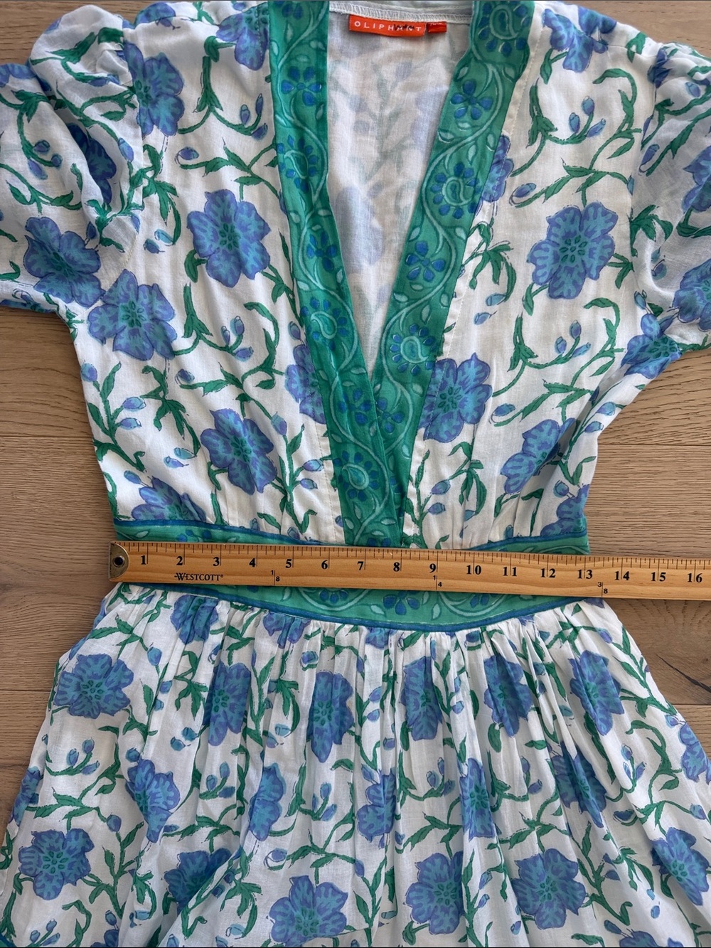Oliphant V-Neck Cuffed Maxi Poppy Blue Maxi Dress Size XXS Cotton Made in India - Picture 5 of 9